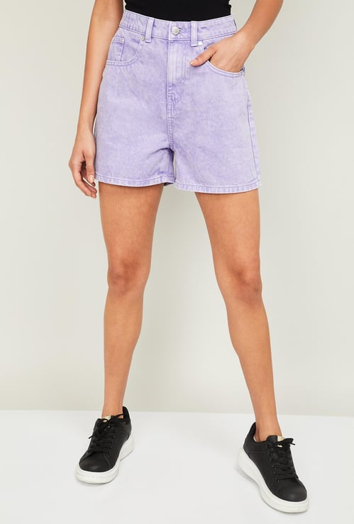 GINGER Women Solid Denim Shorts