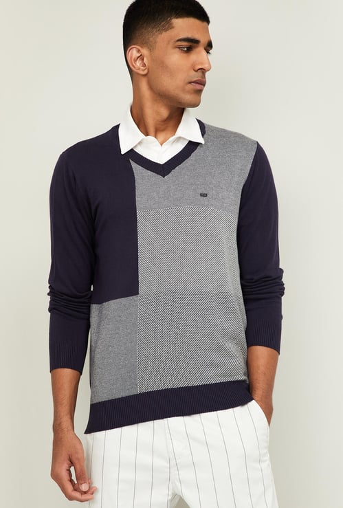 BLACKBERRYS CASAUL Men Patterned V-neck Sweater