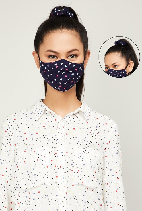 GINGER Women Printed Face Mask with Scrunchie