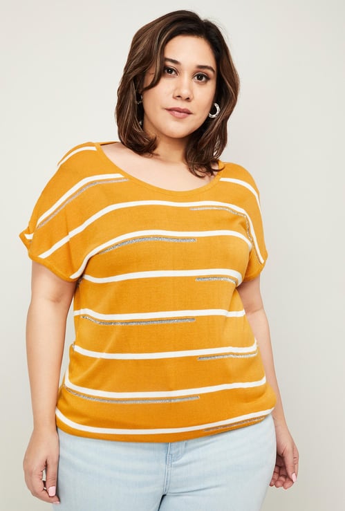NEXUS Women Plus-Size Striped Round Neck T-shirt