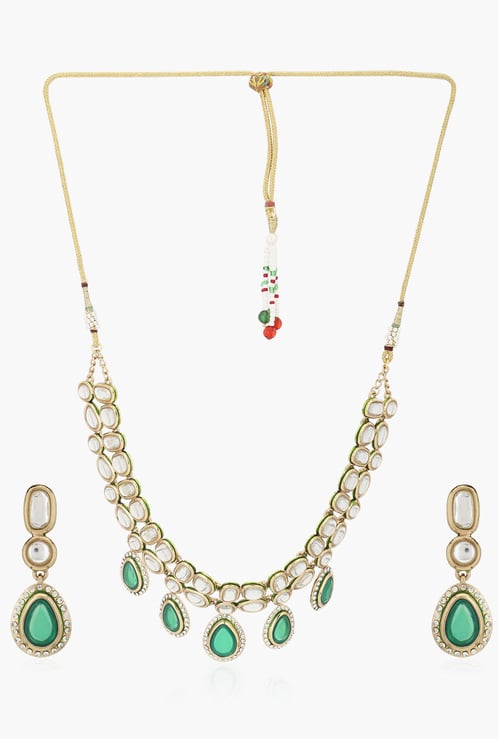 ESTELE Stone Embellished Pendant Necklace with Drop-Earrings