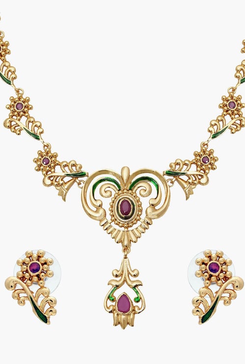 ESTELE Stone Embellished Pendant Necklace with Drop-Earrings