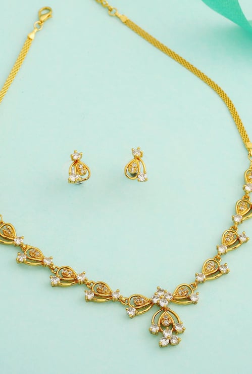 ESTELE Women American Diamond Necklace with Stud Earrings