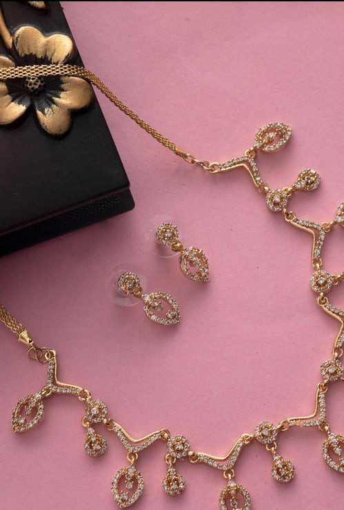 ESTELE Women American Diamond Embellished Necklace with Earrings