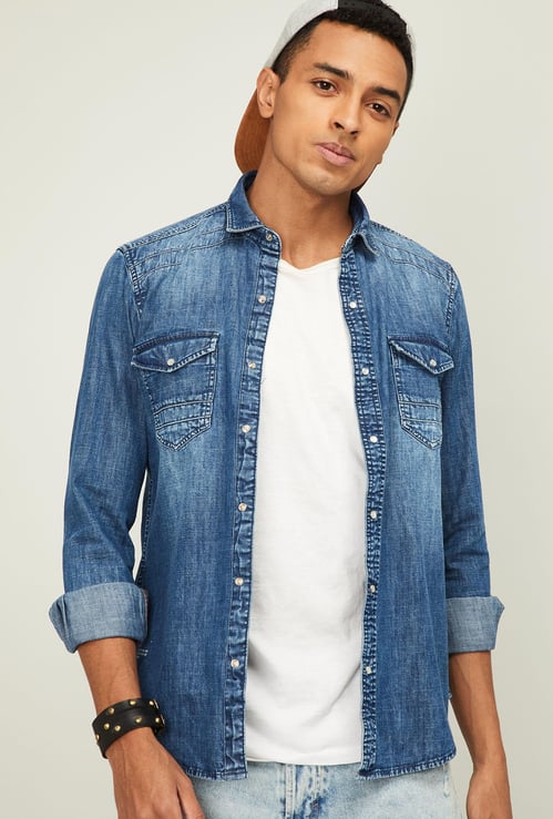 KILLER Men Stonewashed Denim Shirt