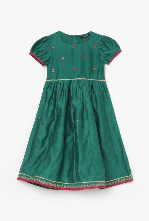 MELANGE Girls Embroidered A-Line Dress