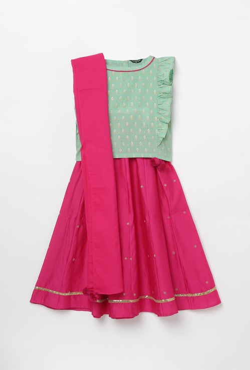 MELANGE Girls Printed Top with Lehenga and Dupatta