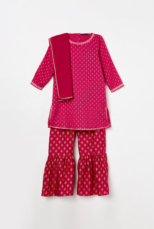 MELANGE Girls Printed Kurta with Dupatta and Sharara Pants