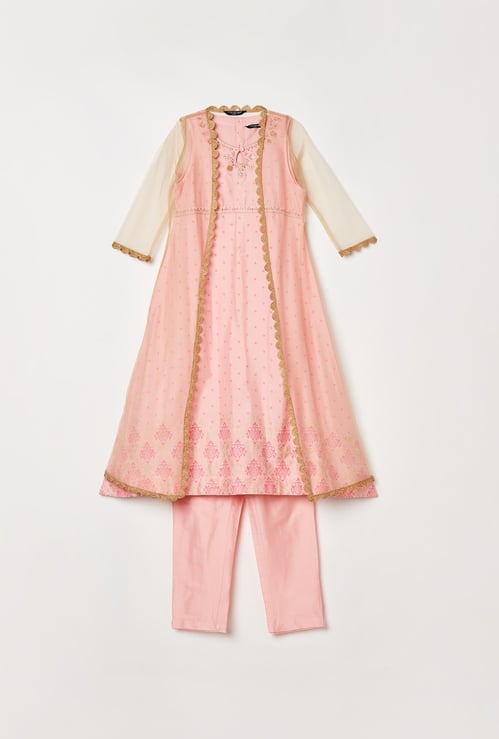 MELANGE Girls Embellished A-line Kurta and Churidar with Shrug