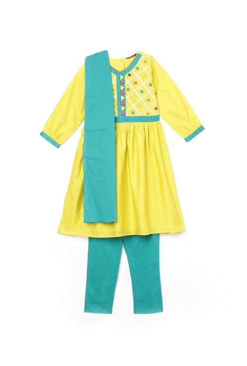 MELANGE Girls Mirror Embellshed A-Line Kurta with Salwar and Dupatta