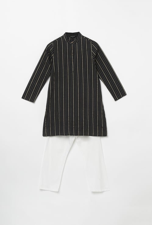 MELANGE Boys Striped Kurta with Elasticated Solid Pyjamas