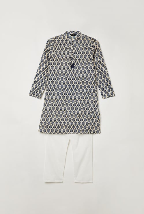 MELANGE Boys Printed Kurta with Elasticated Solid Pyjamas