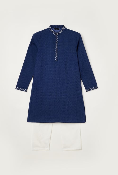 MELANGE Printed Band Collar Kurta with Pyjamas