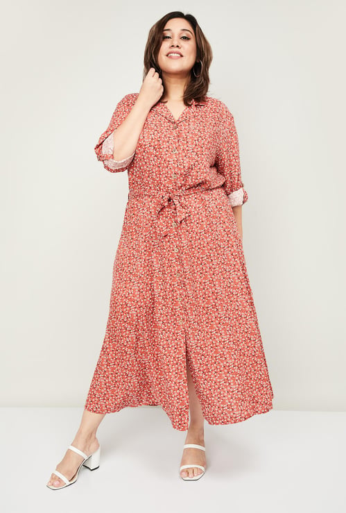 NEXUS Women Floral Print Plus-Size Maxi Shirt Dress