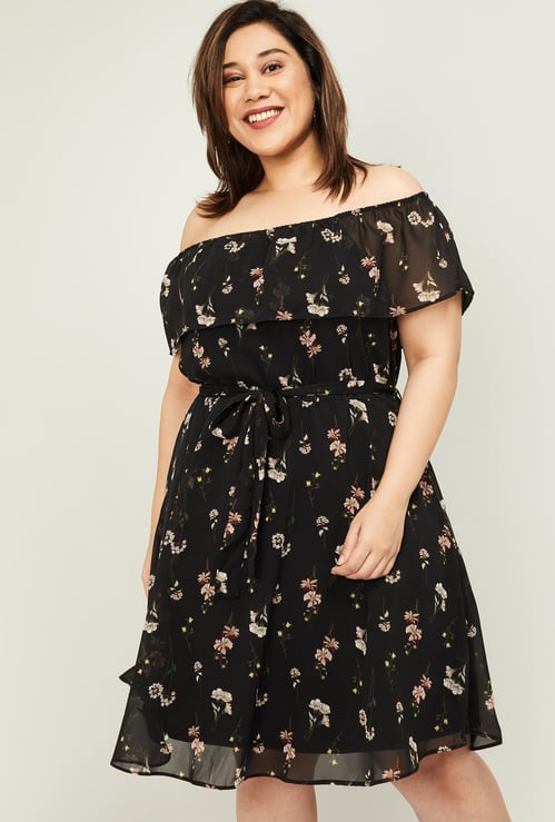 NEXUS Women Floral Print Plus-Size Bardot Dress
