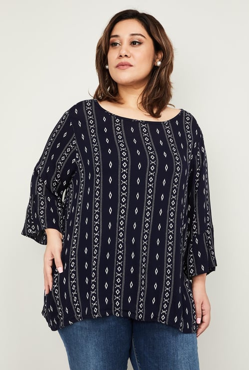 NEXUS Women Plus-Size Printed Three-quarter Sleeves Top