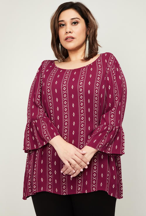 NEXUS Women Printed Plus-Size Top with Bell Sleeves
