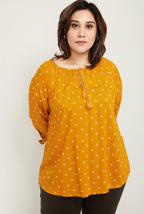 NEXUS Women Plus-Size Printed Three-quarter Sleeves Top