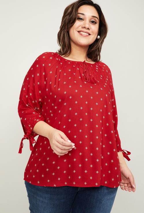 NEXUS Women Plus-Size Printed Three-quarter Sleeves Top