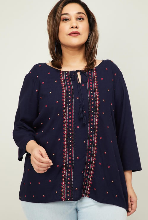NEXUS Women Plus-Size Printed Three-quarter Sleeves Top