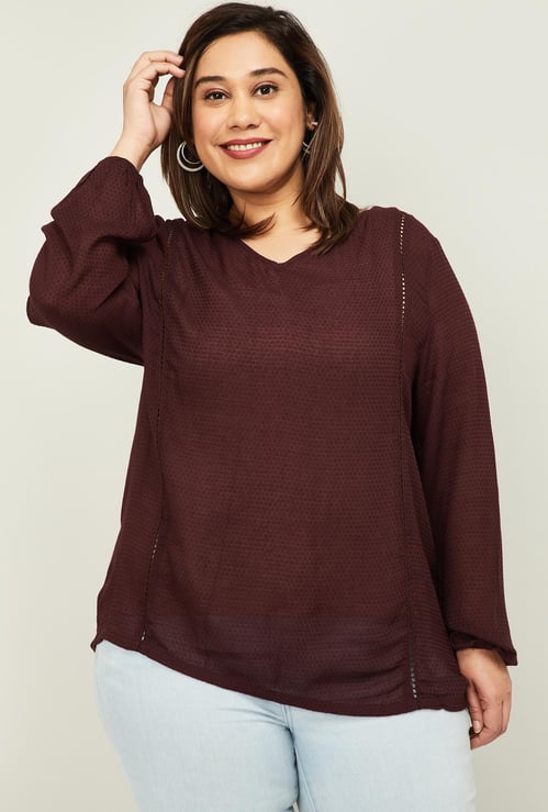 NEXUS Women Plus-Size Solid Full Sleeves Top