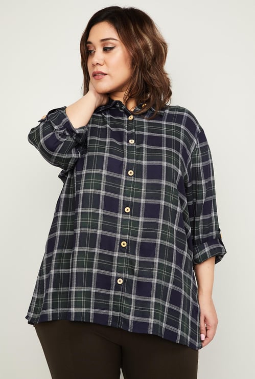 NEXUS Women Plus-Size Checked Full Sleeves Shirt