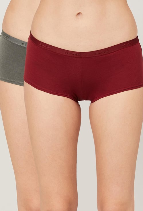 AMANTE Women Solid Boy Shorts - Set of 2
