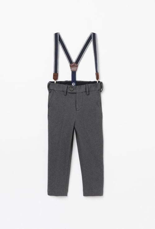 JUNIORS Boys Textured Slim Fit Trousers with Suspenders