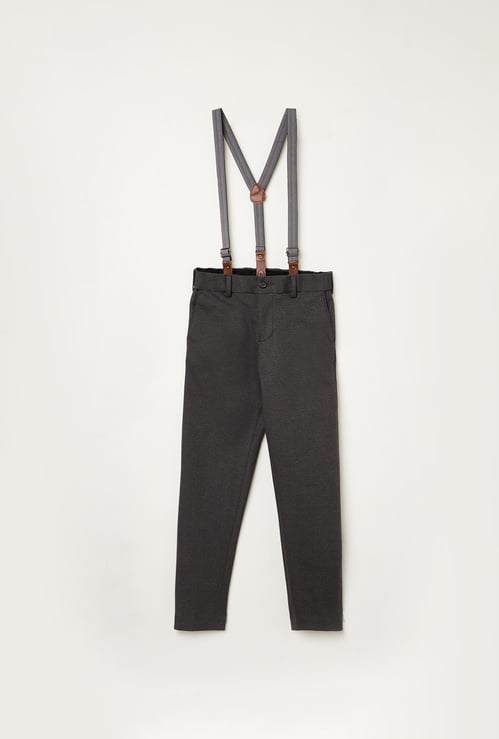 FAME FOREVER KIDS Boys Textured Slim Fit Trousers with Suspenders
