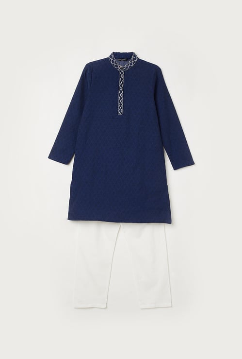 MELANGE Embroidered Kurta with Solid Elasticated Pyjamas