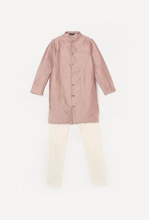 MELANGE Boys Printed Band Collar Kurta with Elasticated Pyjamas