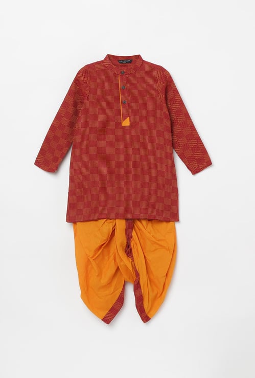 MELANGE Boys Printed Band Collar Kurta with Elasticated Waist Dhoti