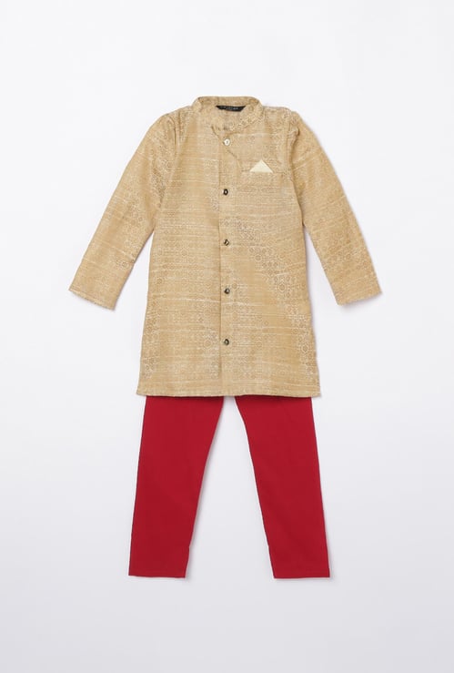 MELANGE Boys Embroidered Kurta with Solid Elasticated Pyjamas