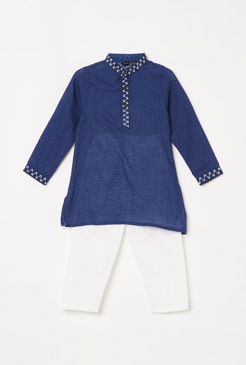 MELANGE Boys Textured Kurta with Elasticated Pyjamas