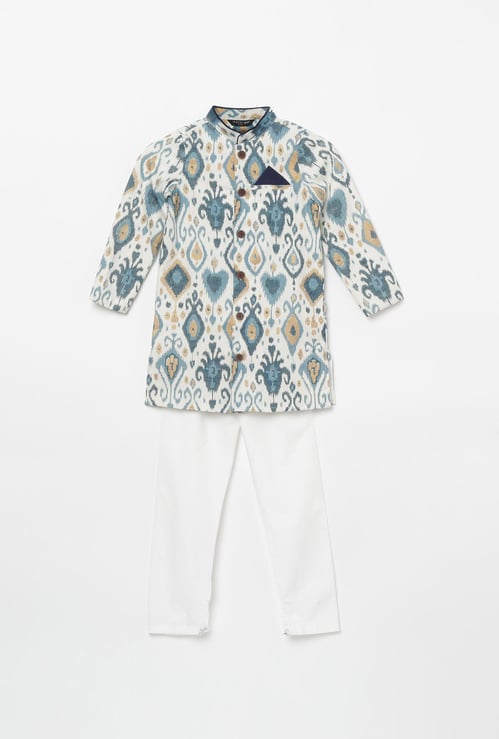MELANGE Boys Printed Kurta with Elasticated Solid Pyjamas