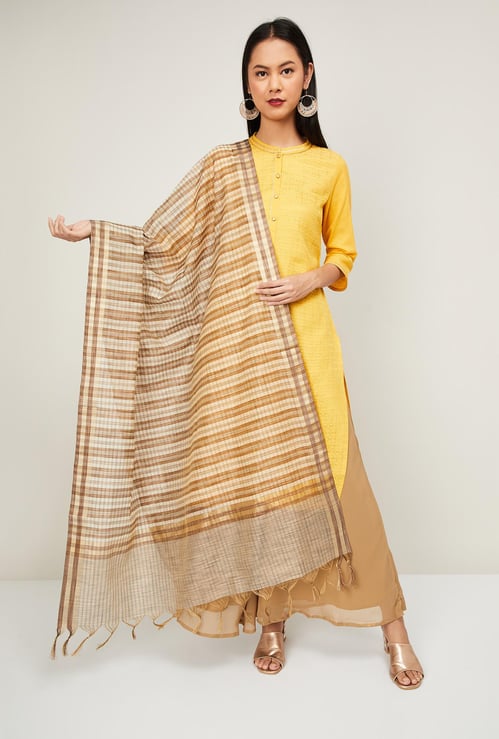 MELANGE Women Checked Tassel Detailed Dupatta