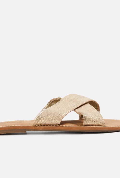 INC.5 Women Textured Cross-Strap Flats