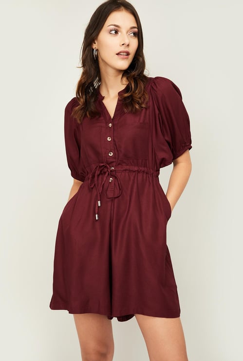 FAME FOREVER Women Solid Puffed Sleeves Jumpsuit