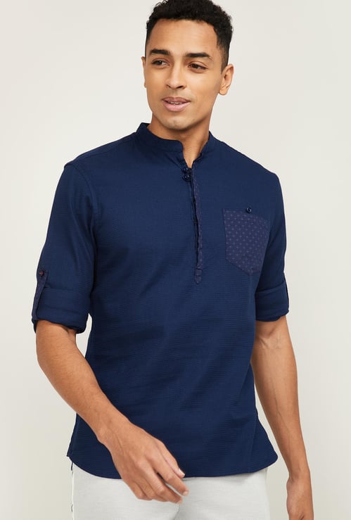 CEILO Men Textured Shirt Kurta with Band Collar