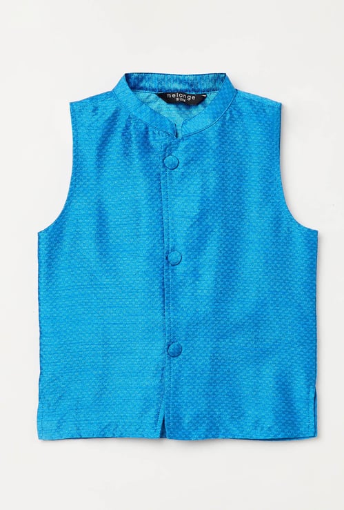 MELANGE Boys Textured Sleeveless Waistcoat