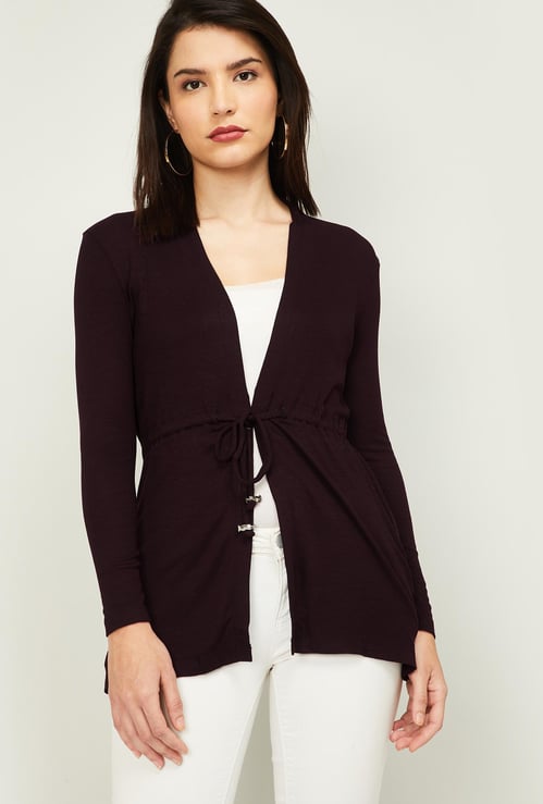 CODE Women Solid Sash Tie-Up Shrug