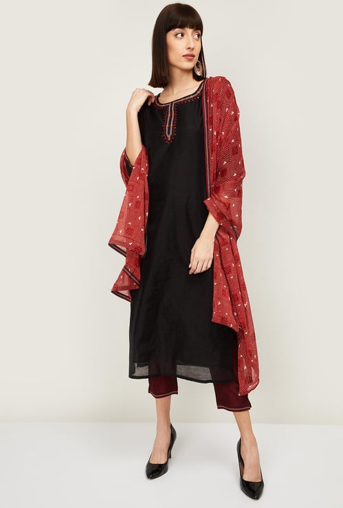 MELANGE Women Embroidered Kurta with Straight Pants and Dupatta
