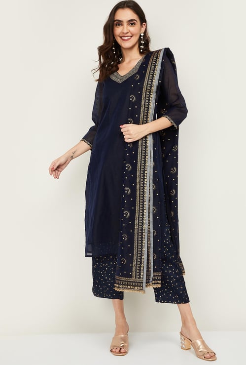 MELANGE Women Printed Kurta with Straight Pants and Dupatta