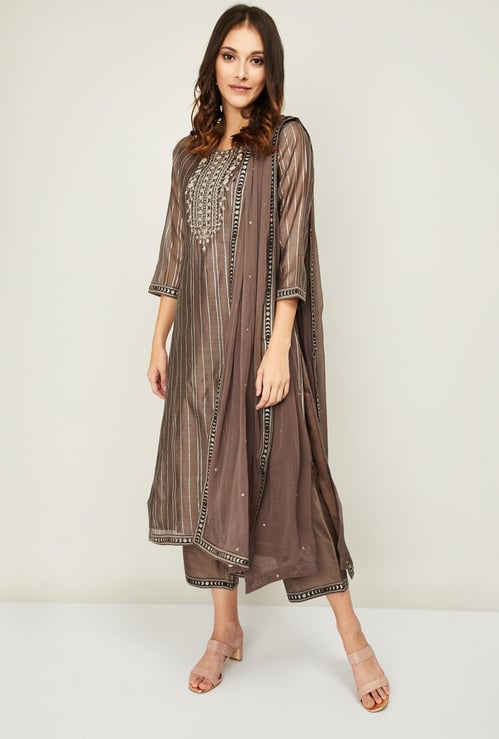MELANGE Women Striped Kurta with Straight Pants and Dupatta