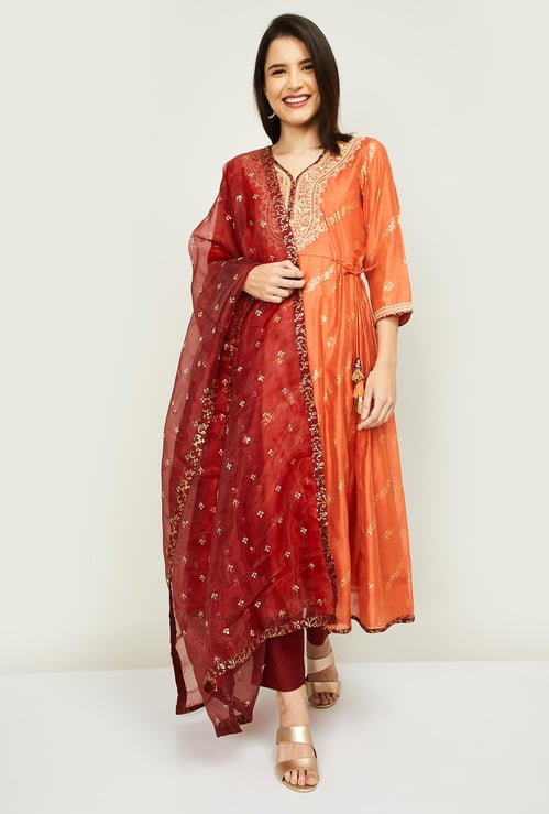 MELANGE Women Printed A-Line Kurta with Straight Pants and Dupatta