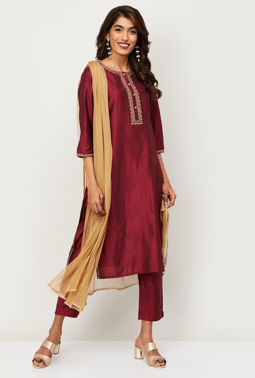 MELANGE Women Embroidered Kurta with Straight Pants and Dupatta