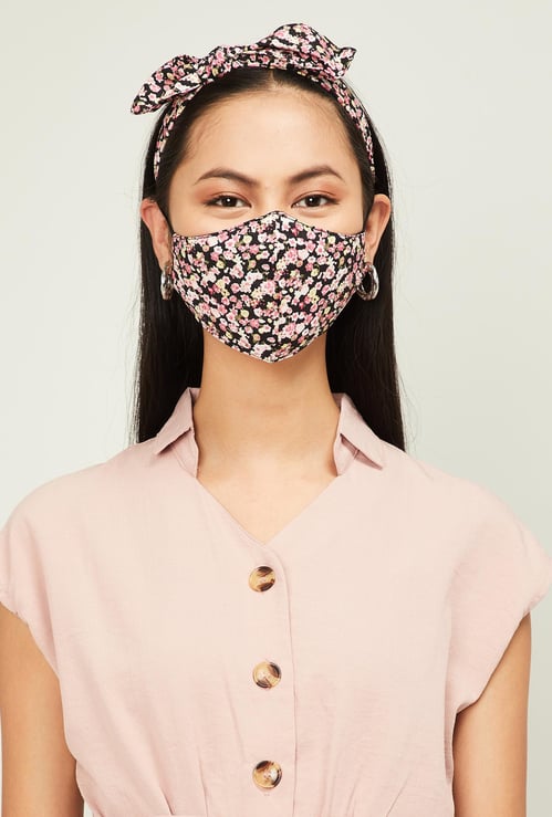 GINGER Women Printed Face Mask with Headband