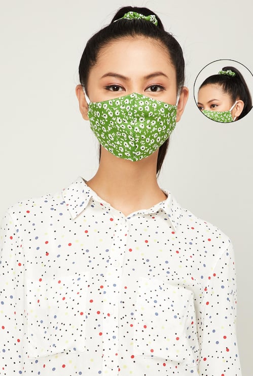 GINGER Women Printed Face Mask with Scrunchie