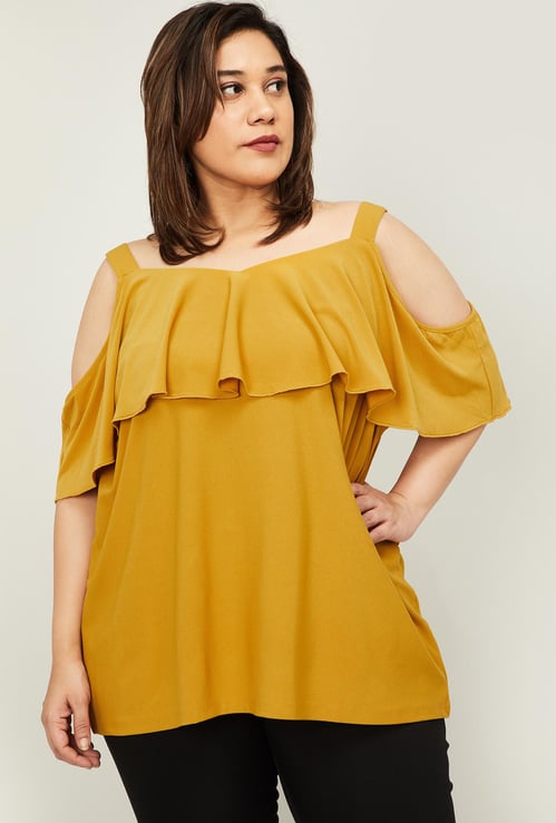 NEXUS Women Plus-Size Solid Cold Shoulder Top