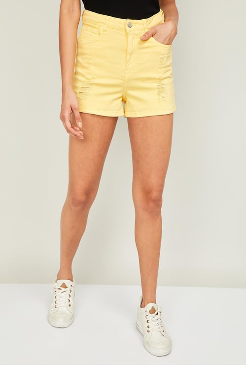 GINGER Women Solid Distressed Shorts
